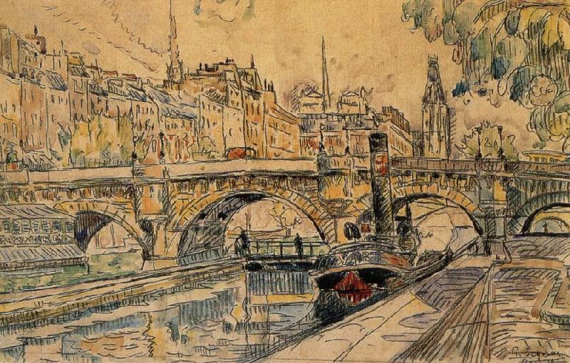 Paul Signac Bridge tug Sweden oil painting art